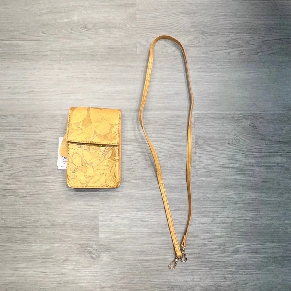 SG Embossed‎ Floral Xbody Phone Screen Goldenrod Vegan Leather Pouch Bag NWT